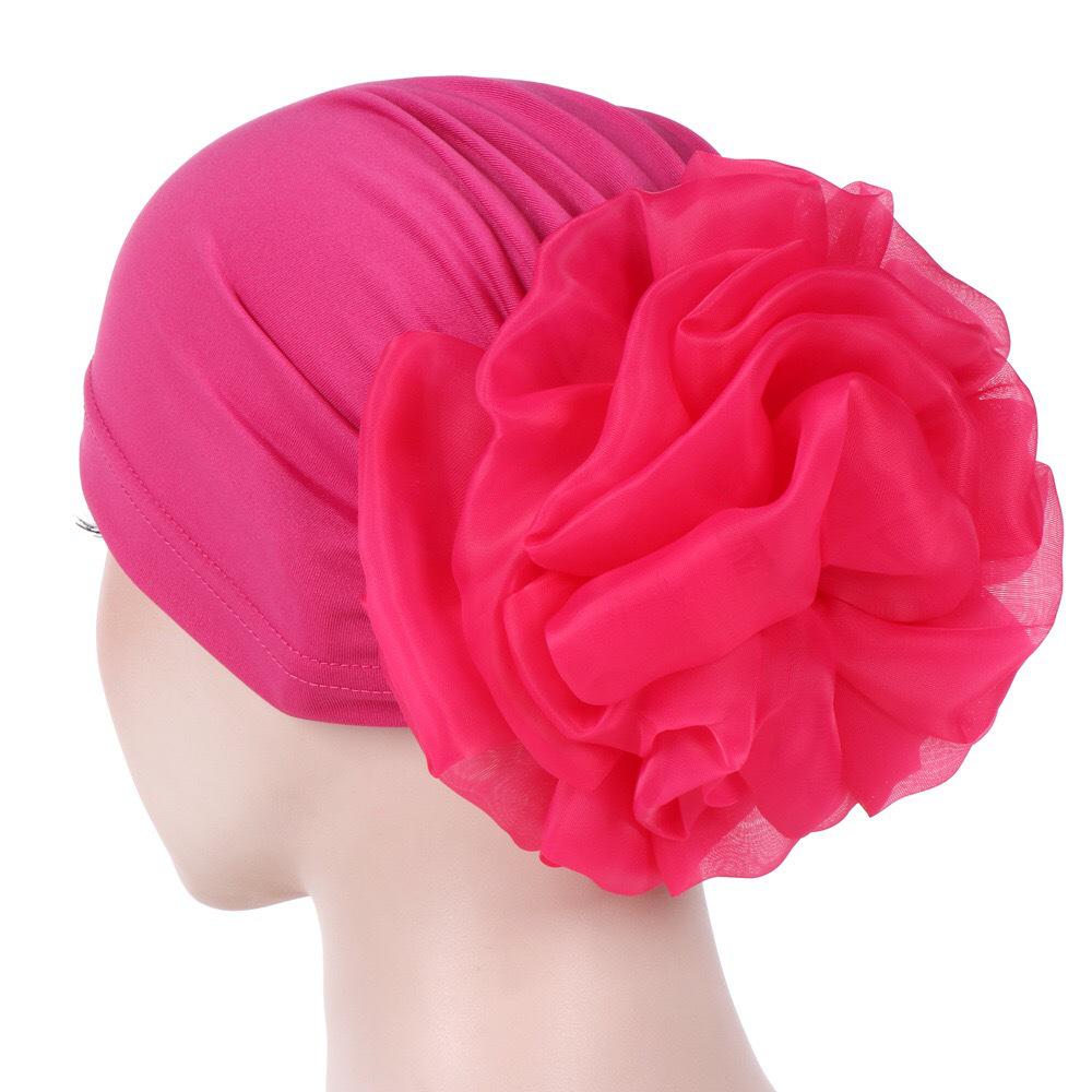 New Muslim Solid Color Milk Silk Flower Hijab Cap