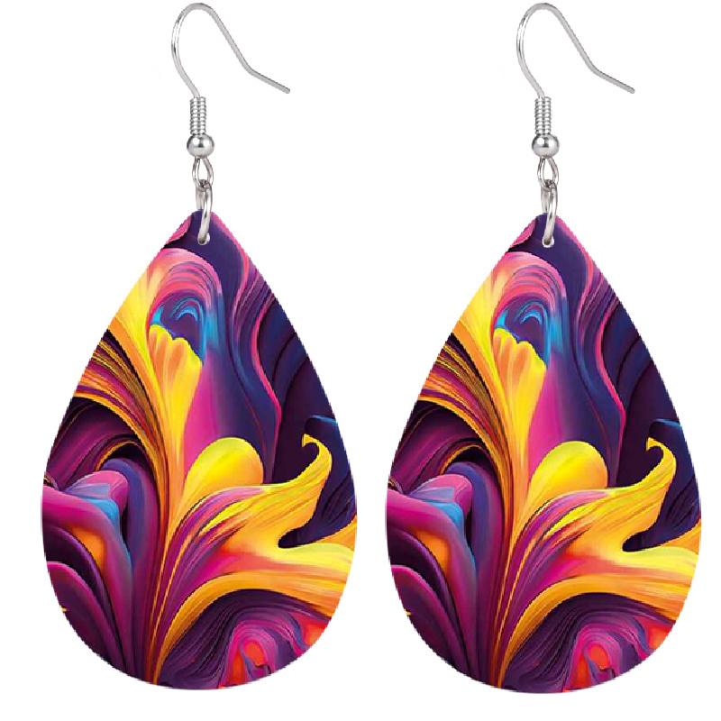 Fashion Color PU Faux Leather Earrings for Women Double-sided Print Abstract Flower Leather Pattern Tears Earrings Elegant Trendy Earrings Jewelry