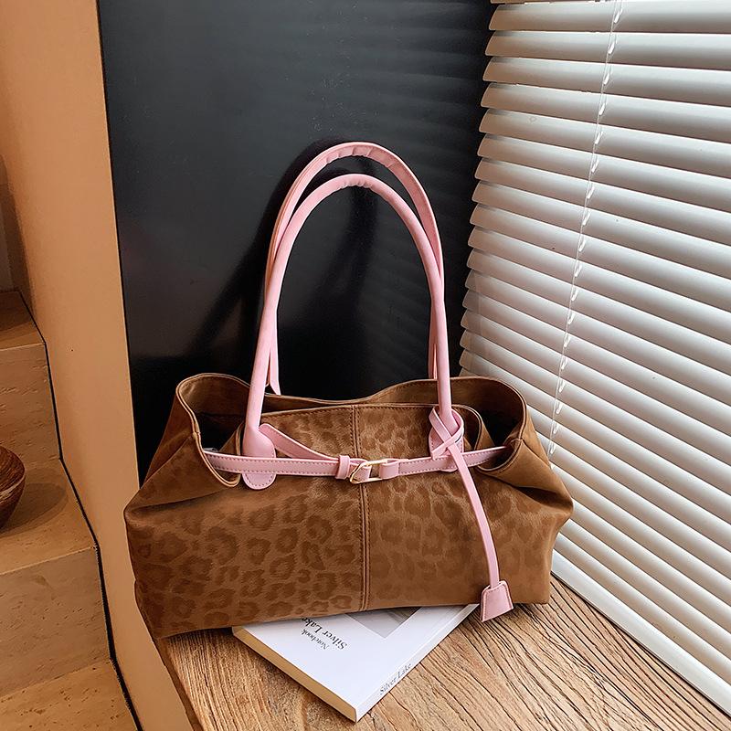 Leopard Print Belt Buckle Underarm Shoulder Bag,Vintage Large Capacity Women Tote Bag,2026 Autumn Winter New Top Handle Handbag