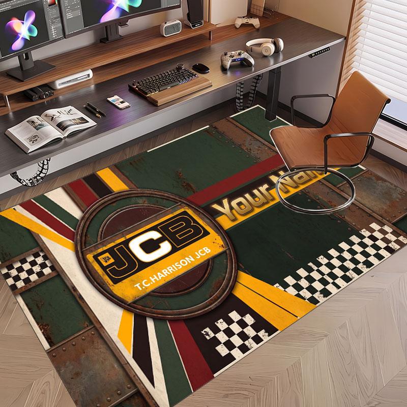 Custom Rug JCB Pattern Print Name Text Soft Non‑Slip Floor Carpet for Home Indoor Decoration