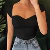 Fashion Women's Summer Fashion Sexy Slim Low-cut Solid Color T-shirt Y-neck Short-sleeved Top
