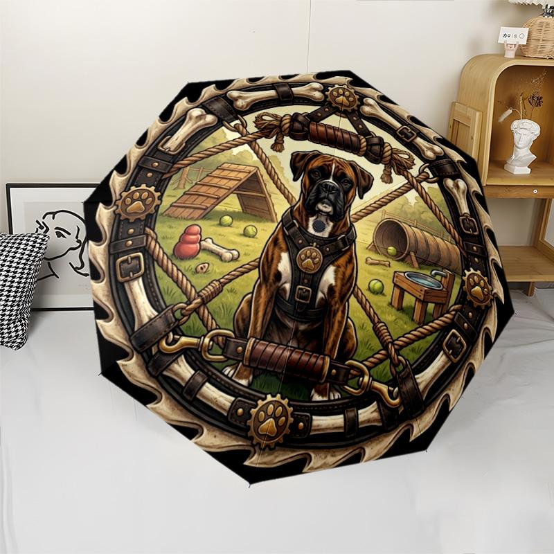 Dog Badge pattern umbrella, portable and foldable design, 8 ribs, a casual accessory for Halloween, Christmas, and birthday gifts.