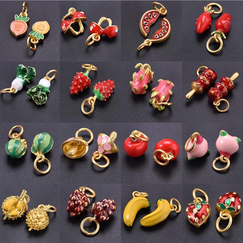 5pcs Fashion Strawberry Peach Watermelon Enamel Charm For Jewelry Making Supplies 3D Alloy Pendant DIY Accessories Findings Bulk