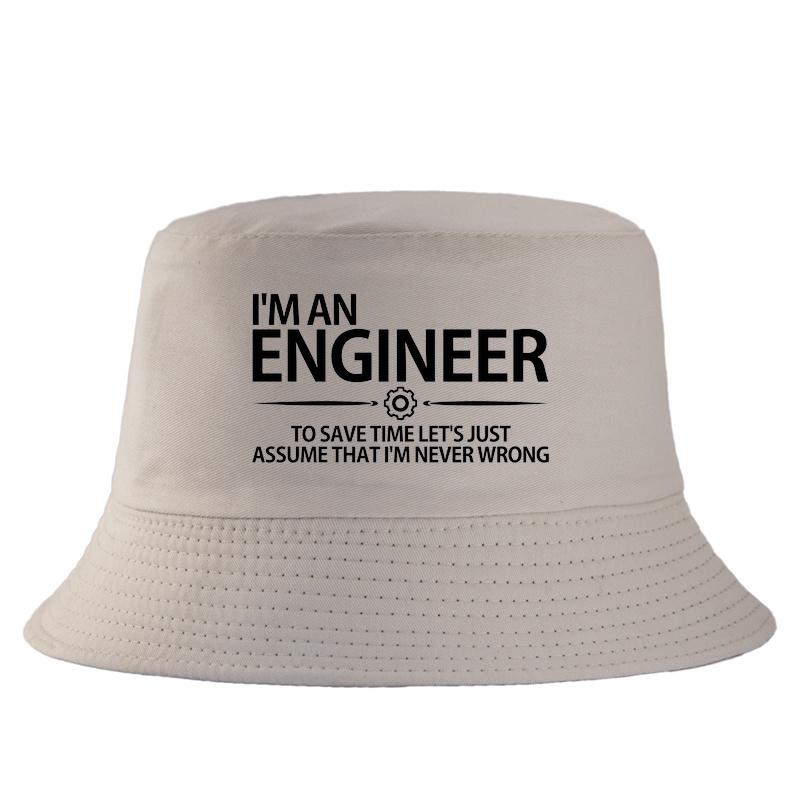 Funny Engineer Bucket Hat Unisex Women Sarcastic Im Never Wrong Slogan Sun Cap Cotton Summer Classic FisherUnisex Hat Outdoor Gift 56-58cm