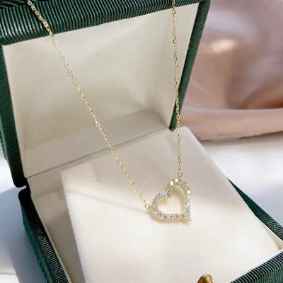 S925 Loving Heart In Sterling Silver Pendant Necklace Female Micro Inlaid Zircon Sweet Simple Graceful Style Clavicle Chain