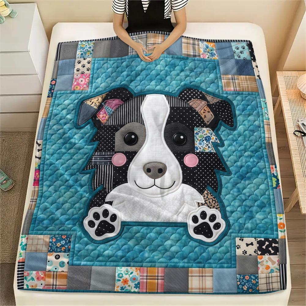 1Pc Dog Patchwork Art Print Flannel Blanket High Quality Warm Comfortable Cover for All Seasons Perfect for Gifts Home Decor
