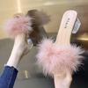Women's Slippers Fashion Fur Fluffy Slippers Summer Peep Toe High Heeled Sandals for Women Crystal Heel Slipper Zapatos De Mujer