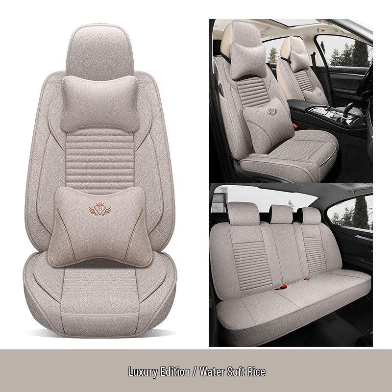 Universal Breathable Linen Seat Cover Set for Five-Seater Cars - Durable and Fully Enclosed