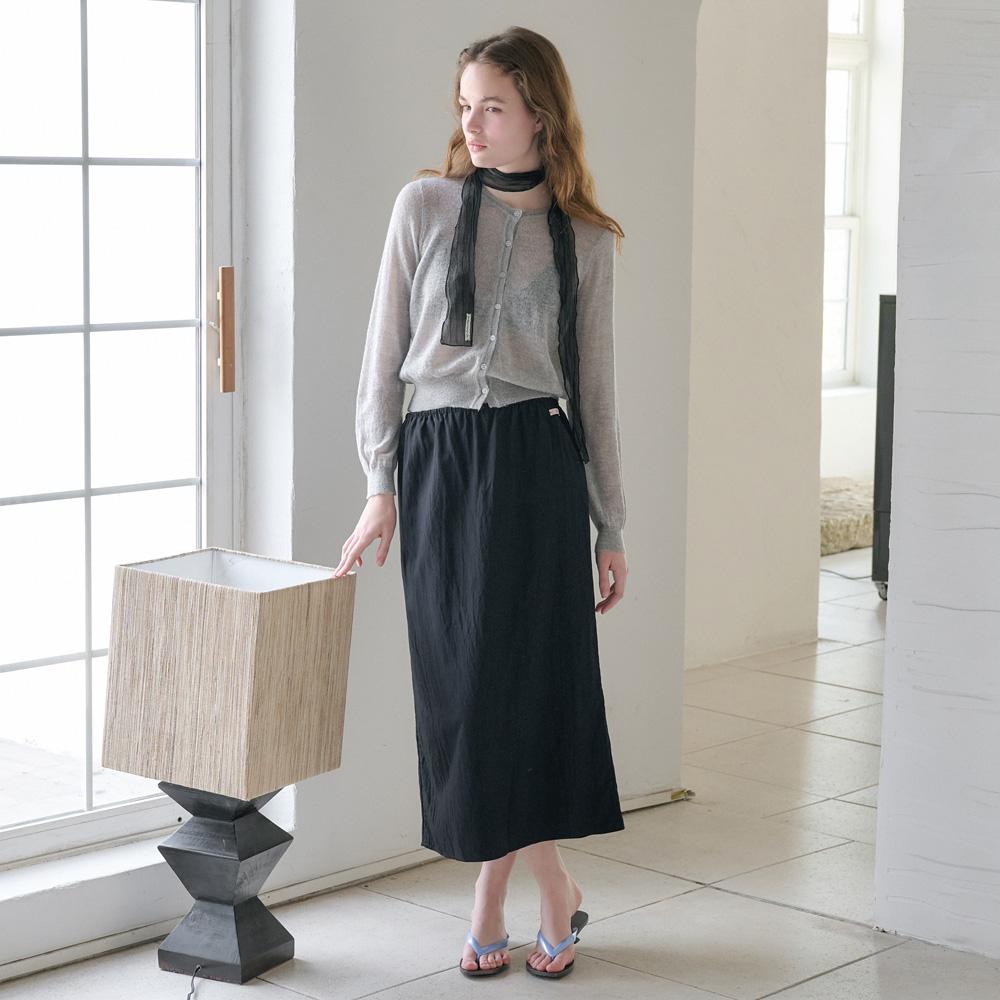 Elssibeui Shirred Waist Midi Skirt_Black