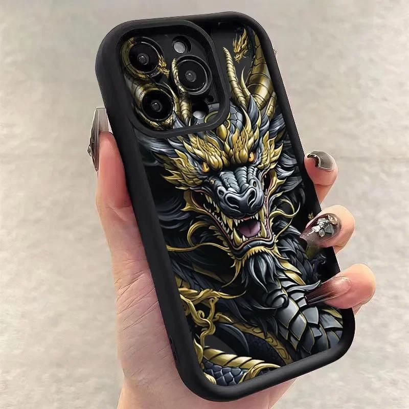 Luxury Loong Dragon Totem Phone Case For iPhone 16 15 14 13 12 Pro Max Mini 11 XS X XR 7 8 Plus Soft Silicone Shockproof Cover