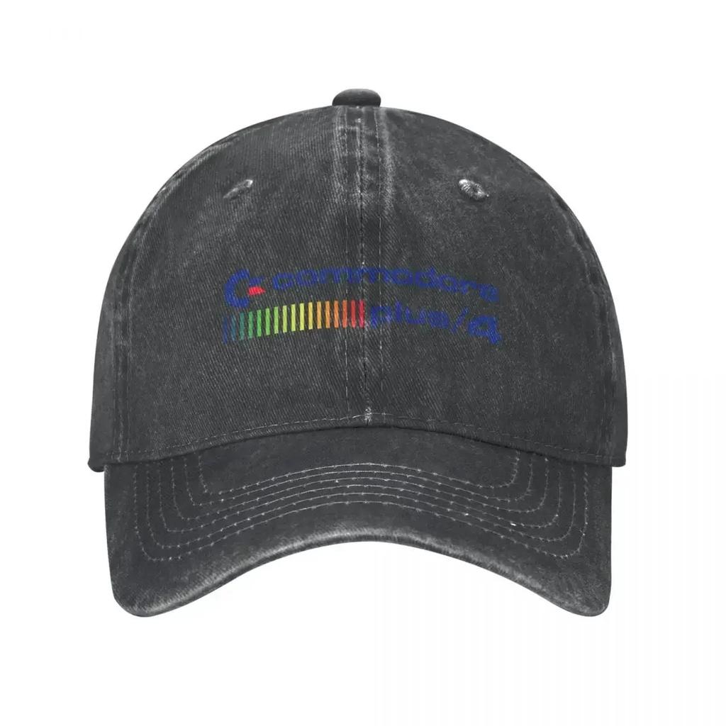 Unisex Commodore Plus Logo Baseball Caps Fashion Distressed Denim Headwear Adjustable