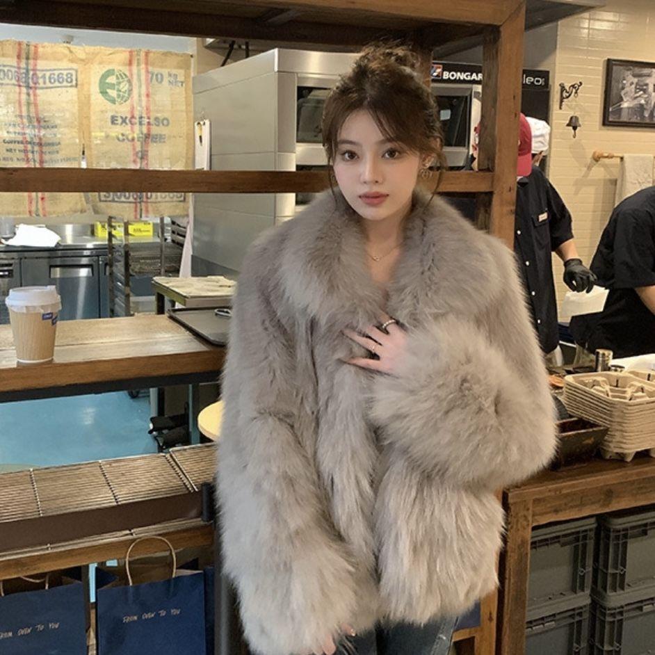 Autumn and Winter Environmentally Friendly Fur Coat Imitation Fox Hair Millennials Socialites Young Warm Thickened Loose Lapel Coat