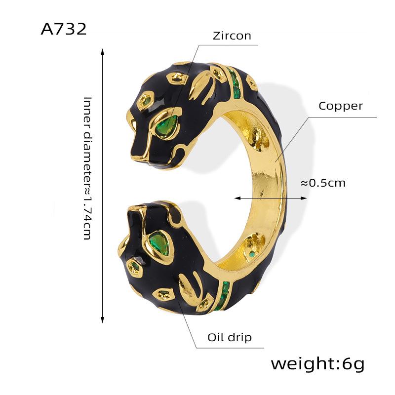 Niche Animal Dripping Cheetah Open Ring Design Black Gold Adjustable Couple Ring Tide