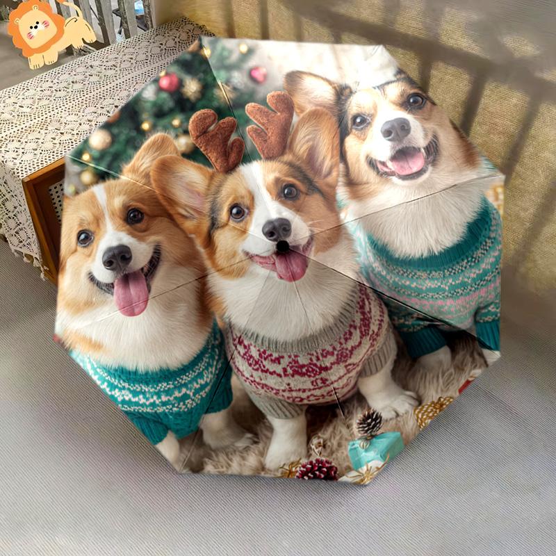 1 PC Automatic Folding Umbrella - Corgis Pattern, Portable & Foldable Design with 8 Ribs, Christmas Birthday Gifts