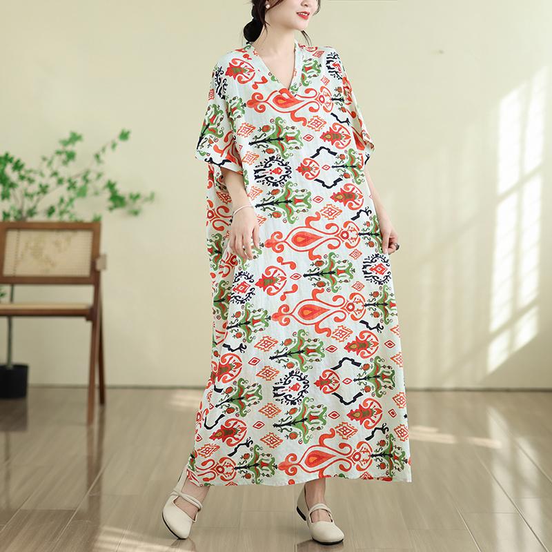 DIMANAF New 2026 Women Plus Size Summer Casual Long Dress Cotton Loose Oversize Maxi Floral Print Beach Sundress