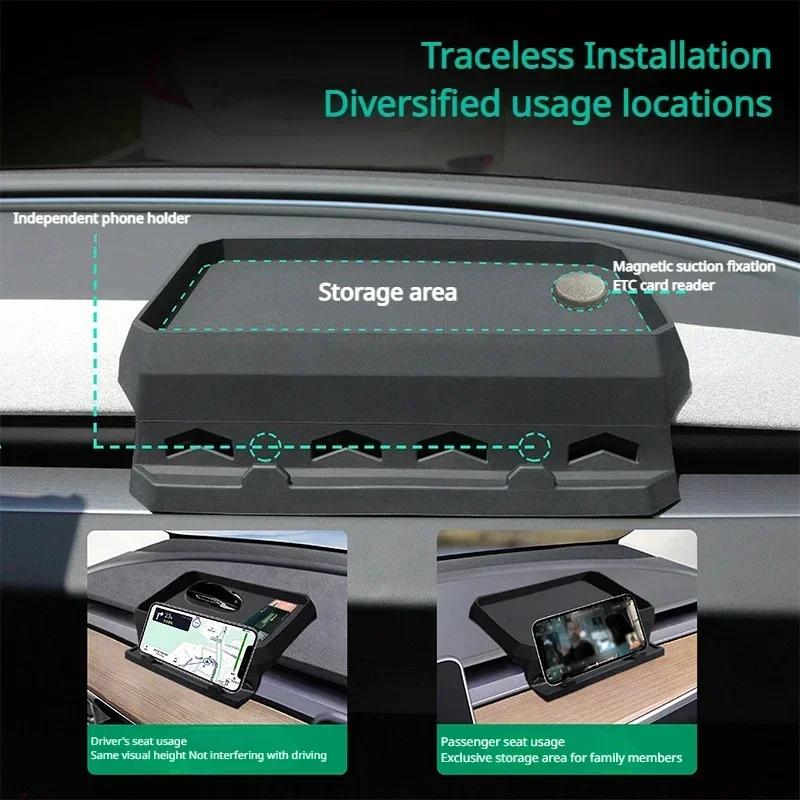 For Tesla Model Y Juniper Model 3 Dashboard ETC Storage Box Center Console Mobile Navigation Tray Holder Storage Car Accessories
