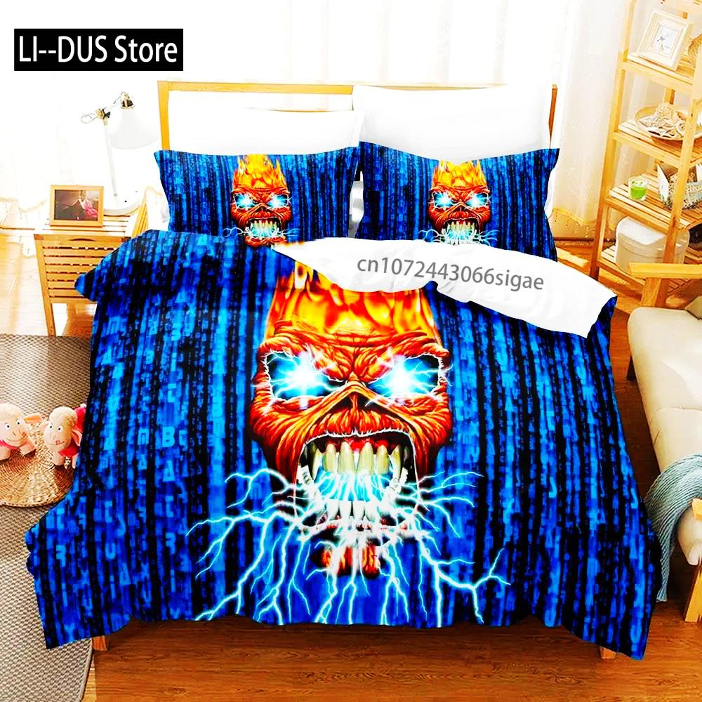 Hip Hop Heavy Metal Maiden 3-piece Cartoon Anime Duvet Cover Sets For Adult Boy bedroom Luxury Printed Bedding Set