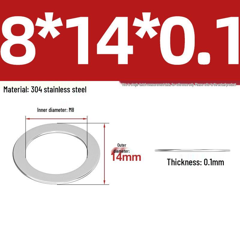 304 Stainless Steel Ultra-Thin Flat Washers - Available in Thickness: 0.1mm, 0.2mm, 0.3mm, 0.5mm
