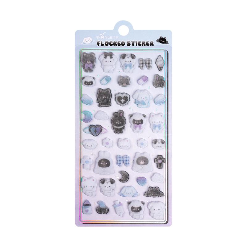 1Pc Cute Cartoon Animals Flocked Sticker Creativity 3D Relief Stickers Fun Scrapbooking Diy Diary Decoration Stationery Stickers