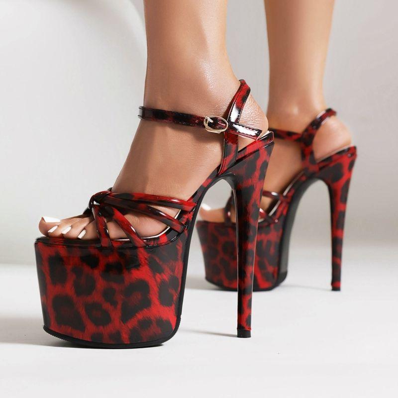 Platform Sandals Women 2024 Summer Shoes Sexy Leopard High Heels Flip Flops Ladies Stripper Dance Party Shoes Large Size
