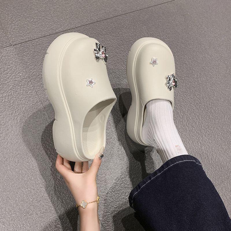 Internet celebrities super fire stepping shit feeling thick bottom bag head slippers women summer wear 2025 new non-slip heightening cool slippers