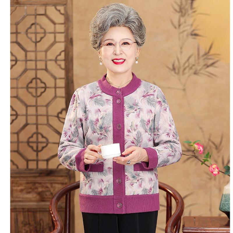 Oma Herbst und Winter Strickpullover Frau alte Dame Mantel alte neue Mutter Packung Fleece verdickter Strickjackenpullover