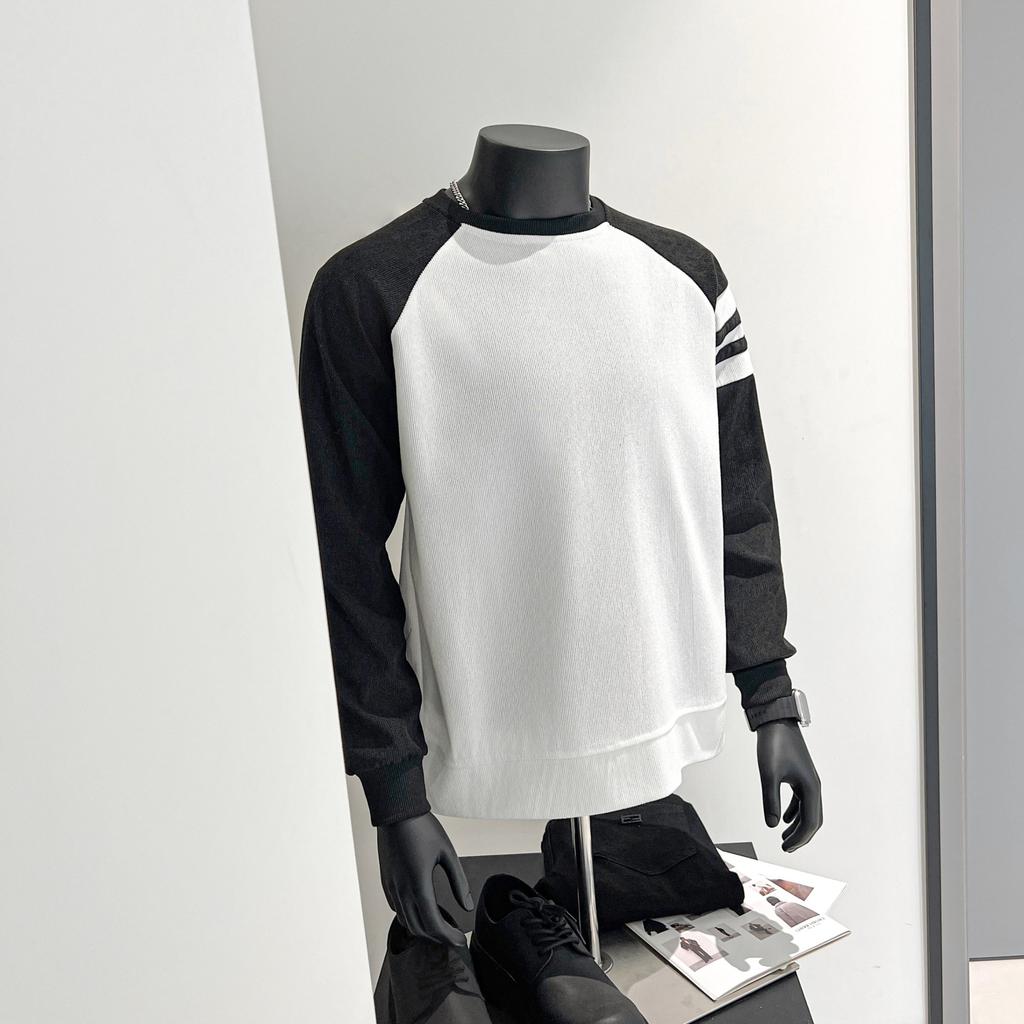 Pullover bottoming shirt men's 2025 fashion color matching crew neck sweater men's versatile striped knitted sweater