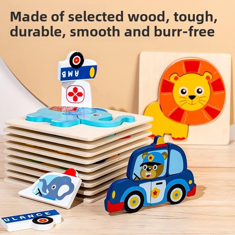 Animal Traffic Wooden Themed 3d Building Blocks For Kids Cognitive Development
