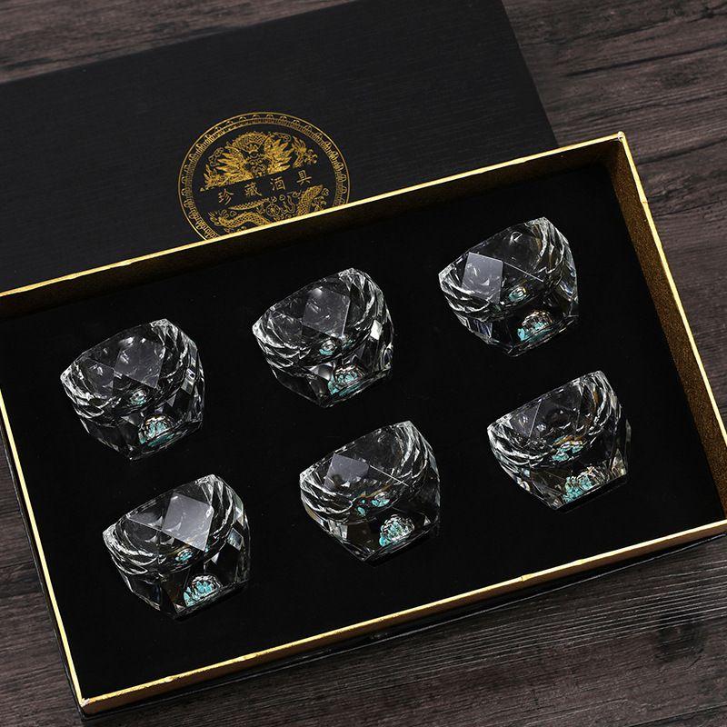 Light luxury turquoise wine cup Diamond cut crystal wine set Gold foil Star Cup Creative teacup Heat resistant birthday gift box
