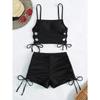Sexy Bikini 2026 Women White Black Hollow Out Push Up Padded Two Piece Swimsuit Summer Bathing Suit Lace Up High Waist Swimwear