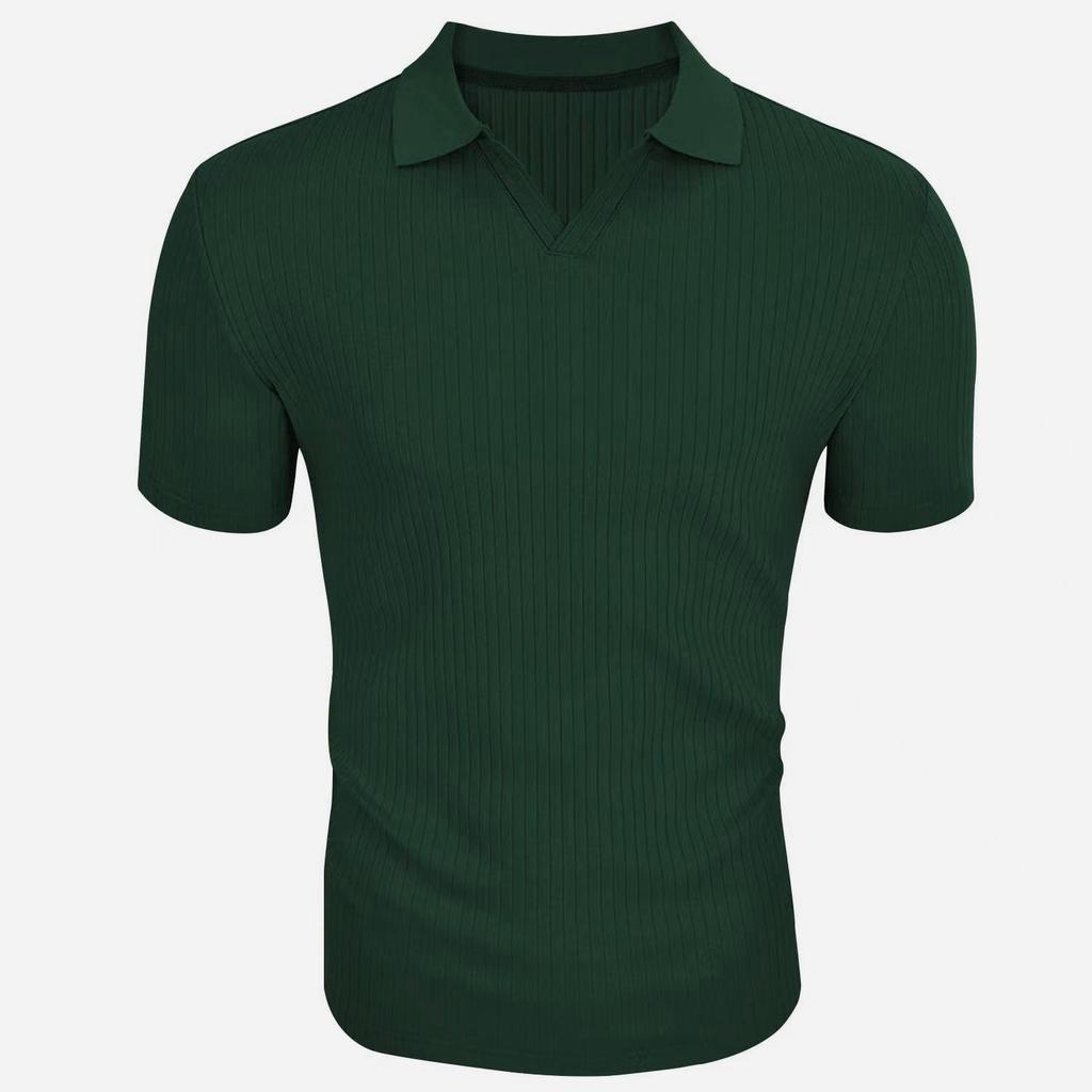 Pánská polokošile Muscle V Neck Polokošile Slim Fit Golfová trička s krátkým rukávem Žebrovaný úplet Měkká trička Letní svetr s límečkem pro muže Prodyšná trička
