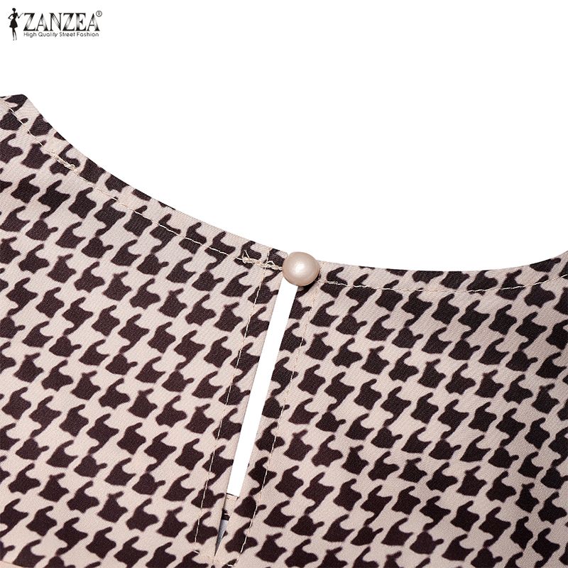 ZANZEA Women Casual Round Neck Loose Long Sleeve Print Dress Muslim