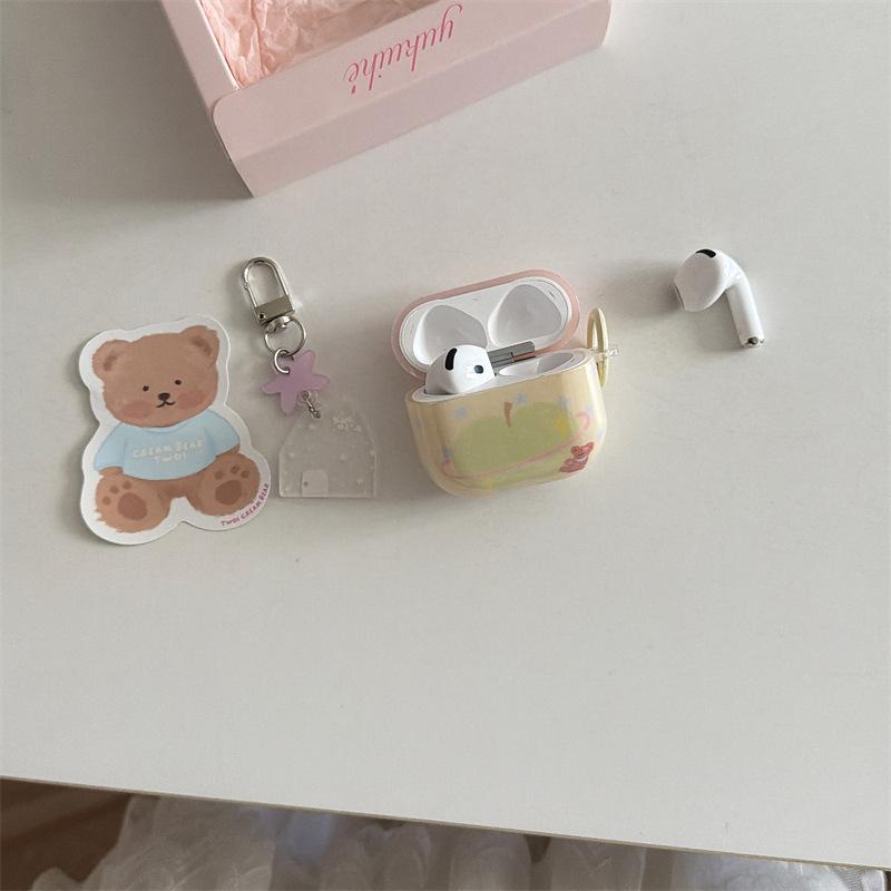 Cute green apple bear AirpodsPro1 earphone case for Apple 1/1/1 generation wireless bluetooth case
