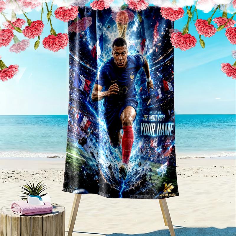 Custom NameFootball Player Trophy Beach Towel Soft Microfiber Summer Towel Quick Dry Absorbent Towel for Beach Swimming Pool Travel