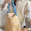 Summer Small Fresh Shoulder Canvas Bag New Contrasting Stripes Large Capacity Pleated Shoulder Strap Tote Bag