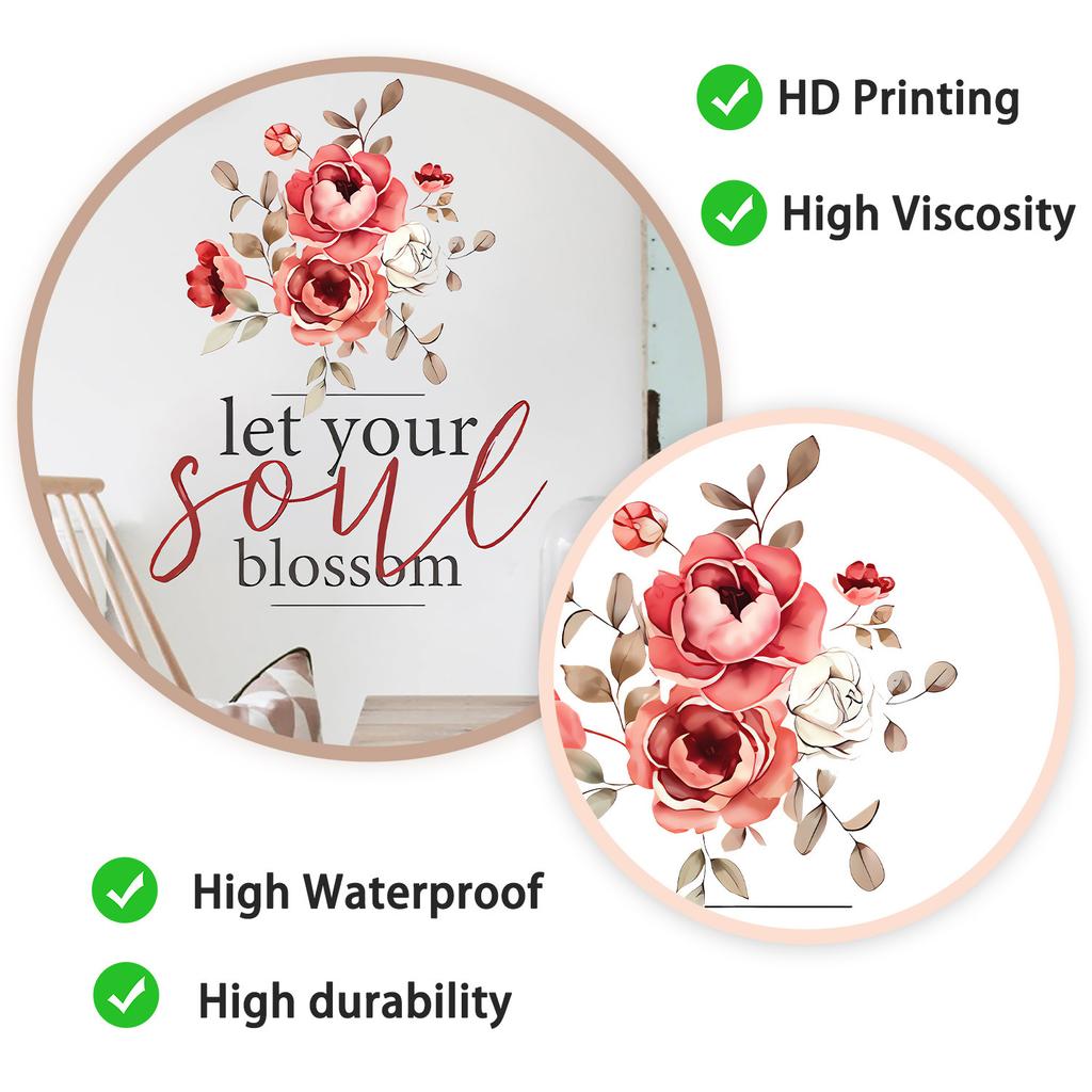 Creative Pink Rose Quotes Wall Sticker for Bedroom Living Room Study Home Decoration