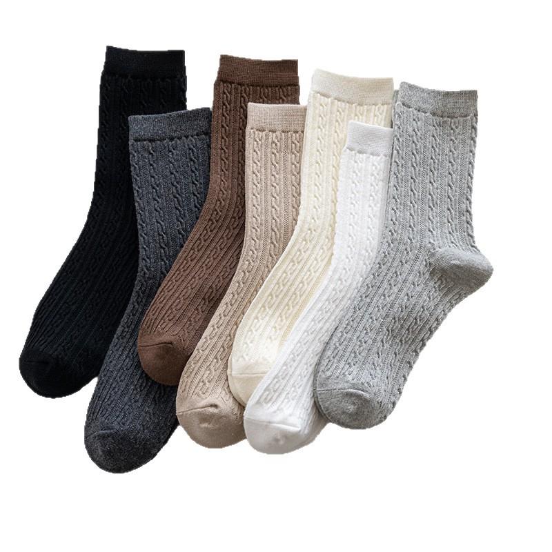 Women's Knitted Knitted Knitted Cotton Mid-calf Socks, Trendy, Versatile, Retro, Versatile and Warm Pile Socks