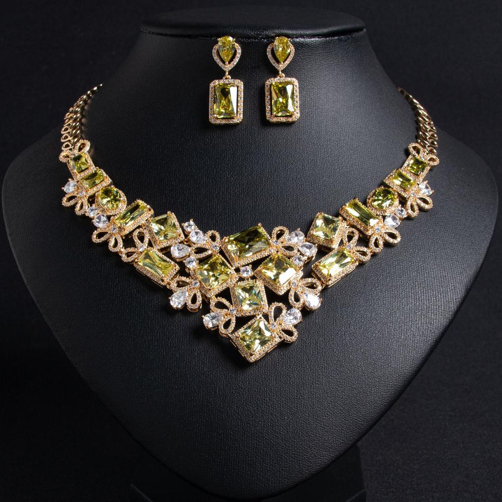 Luxury Jewellery Fashion Translucent Exaggerated Fine Irregular Necklace Earrings Dress Accessories Set Prom Bridal Party M-245