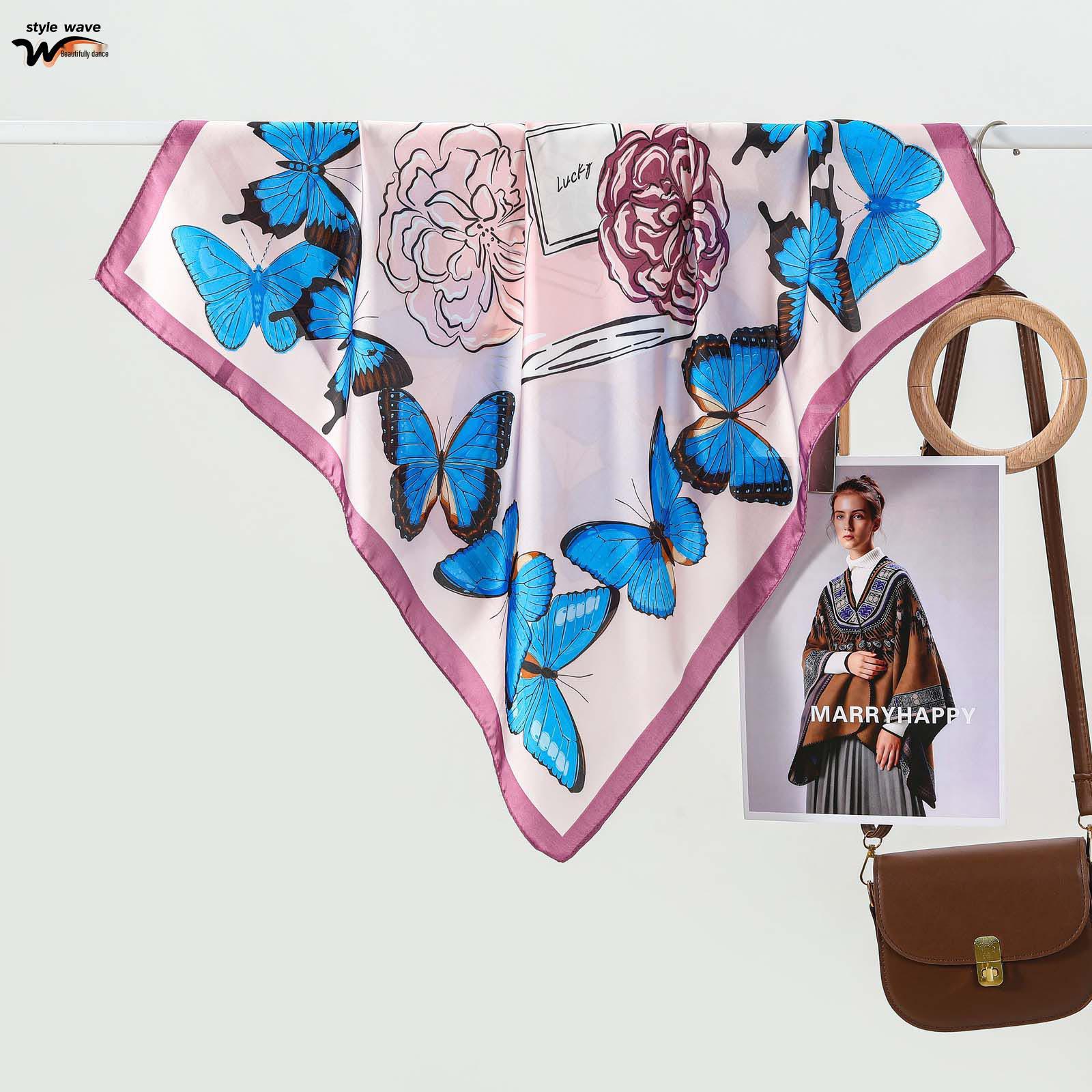 

Elegant French Butterfly Floral Silk Scarf for Women - Versatile Romantic Square Souvenir Gift 70x70 CM