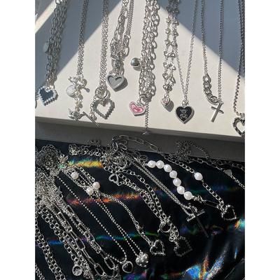 Y2K Collana in argento moda Farfalla a forma di cuore Girocollo con perla Ciondolo Accessori per gioielli da donna