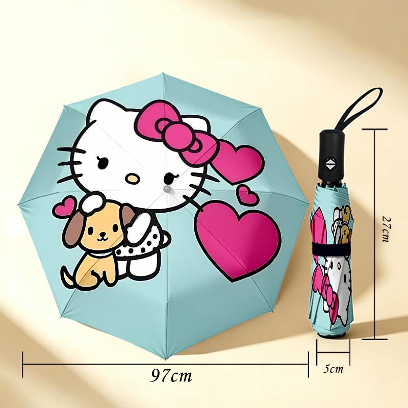 Hello Kitty 8 Ribs 3Fold Black Glue Uv Protection Umbrella Sun Protection Rainproof Compact Folding Umbrella For Travel Daily Use C9241502