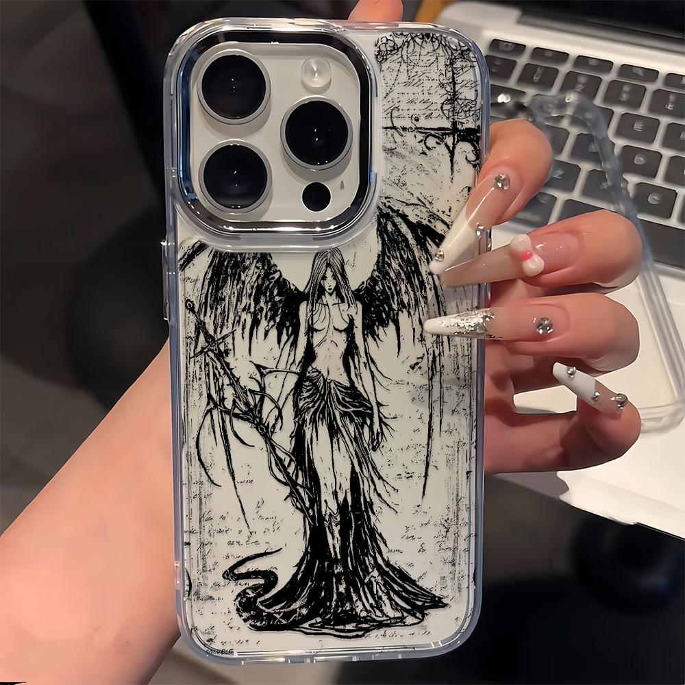 Dark Wings Goddess Pattern Soft Phone Case For Iphone 17 Air 11 13 14 12 15 16 Pro Max 17E 16E Plus Bumper Back Coque Cover