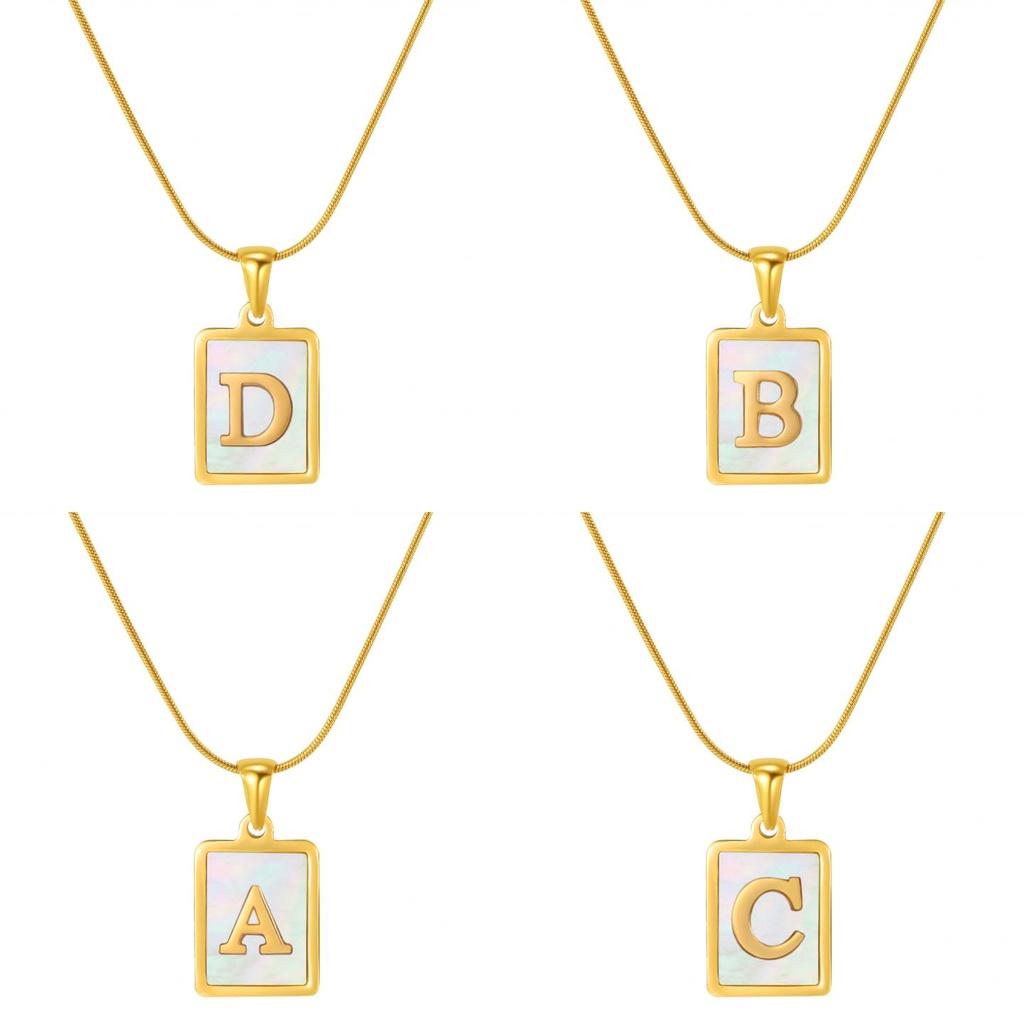Stainless Steel Snake Chain Alphabet Necklace For Women European And American Style 18k Gold Square Shell Pendant Ins Fashion Characters)