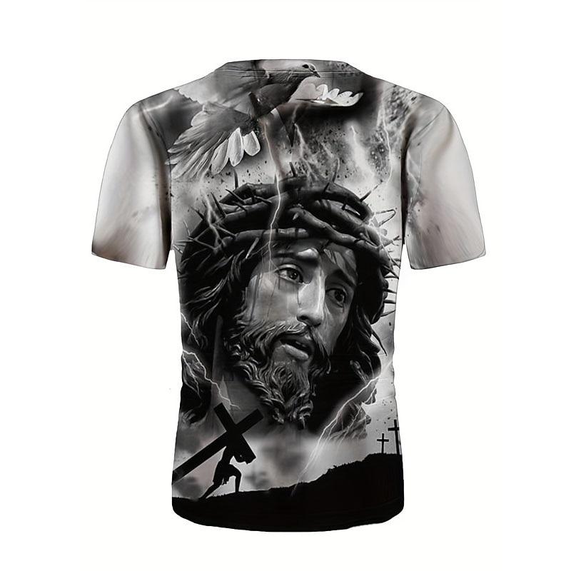 Men's Summer Breathable 3D T-shirt Jesus Christ Cross Print Crew Neck Short-Sleeve Fashion Trendy Faith-Based Daily Top