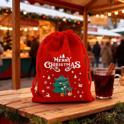 2025 Christmas Velvet Bags Drawstring Candy Bag Red Pouch Storage Biscuit Bags Gift Bag Xmas Party Bags Gift Green Packagin N6C1