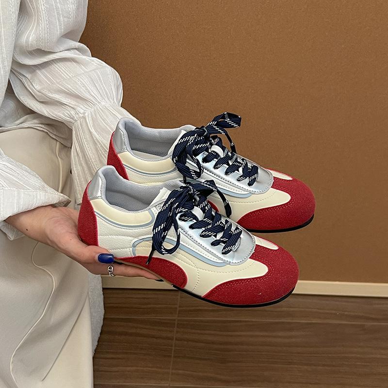 Leather high-heeled retro color matching German training shoes 2025 new flat-bottomed inner height-increasing Forrest Gump sports and leisure sh