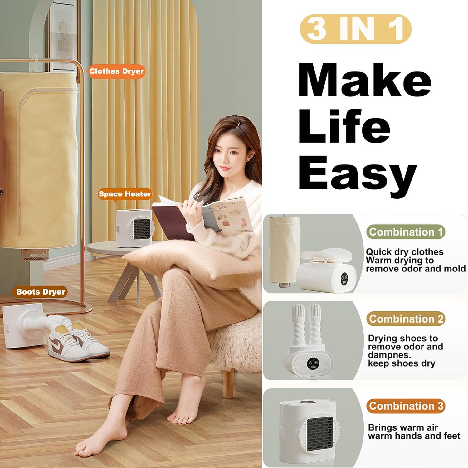 

3-in-1 Portable Electric Dryer for Shoes, Clothes & Gloves – Fast Dry, Compact Heater for Home, Travel United States