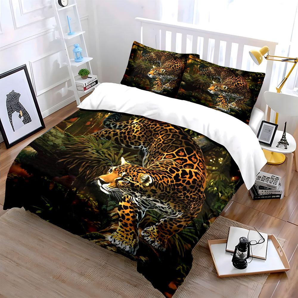 Leopard Jungle Print Decor Set Soft Comfortable Duvet Cover Bedding Set Included 1*Duvet Cover & 2*Pillowcases, Gift