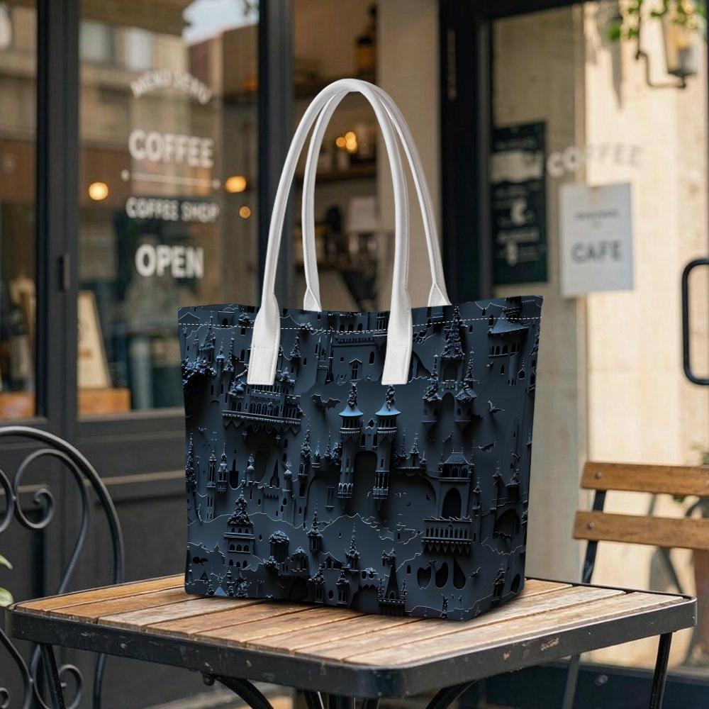 Gothic Castle Pattern Tote Bag Fashion Daily Use Shoulder Bag Casual Lightweight Handbag