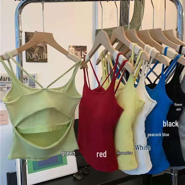 Rückenfreies Trägertop mit Doppelträgern und Brustpolstern - Damen Slim Fit Sommeroberteil